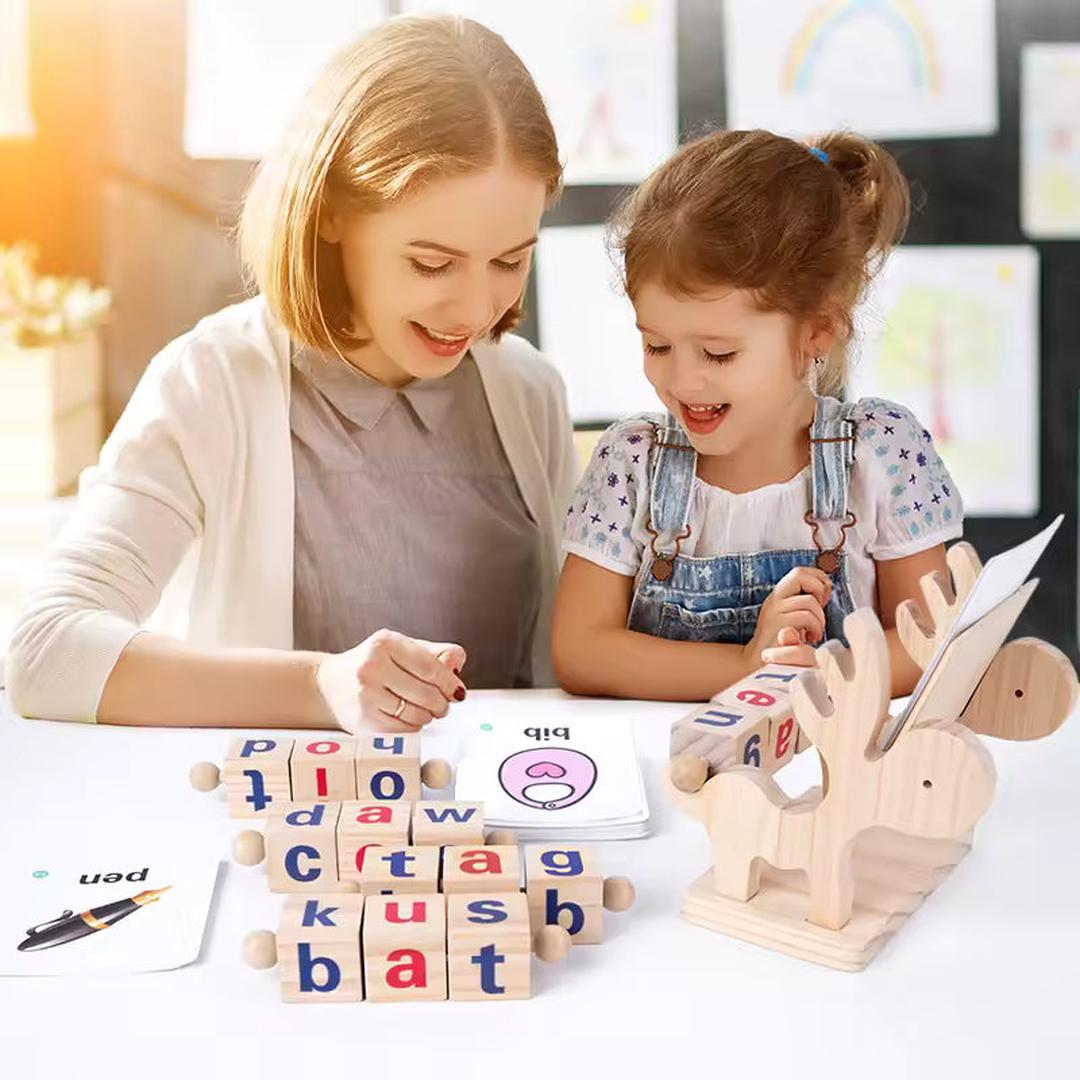 Wooden Rotating Letter Spelling Board Game