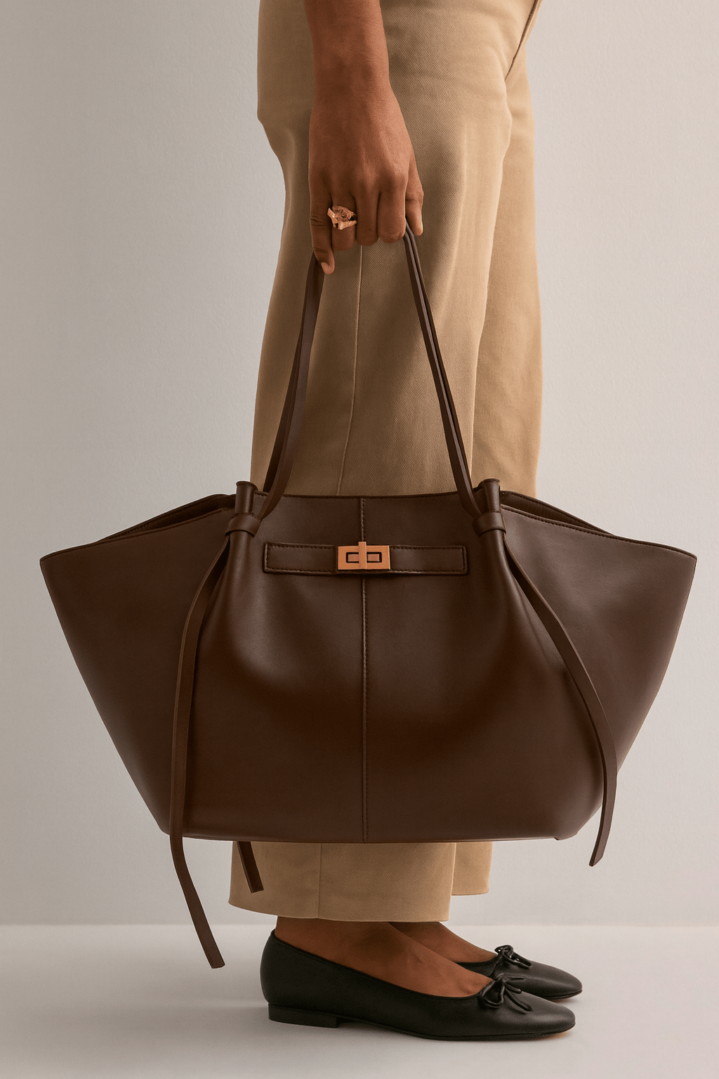Large Camille Black PU Leather Bag