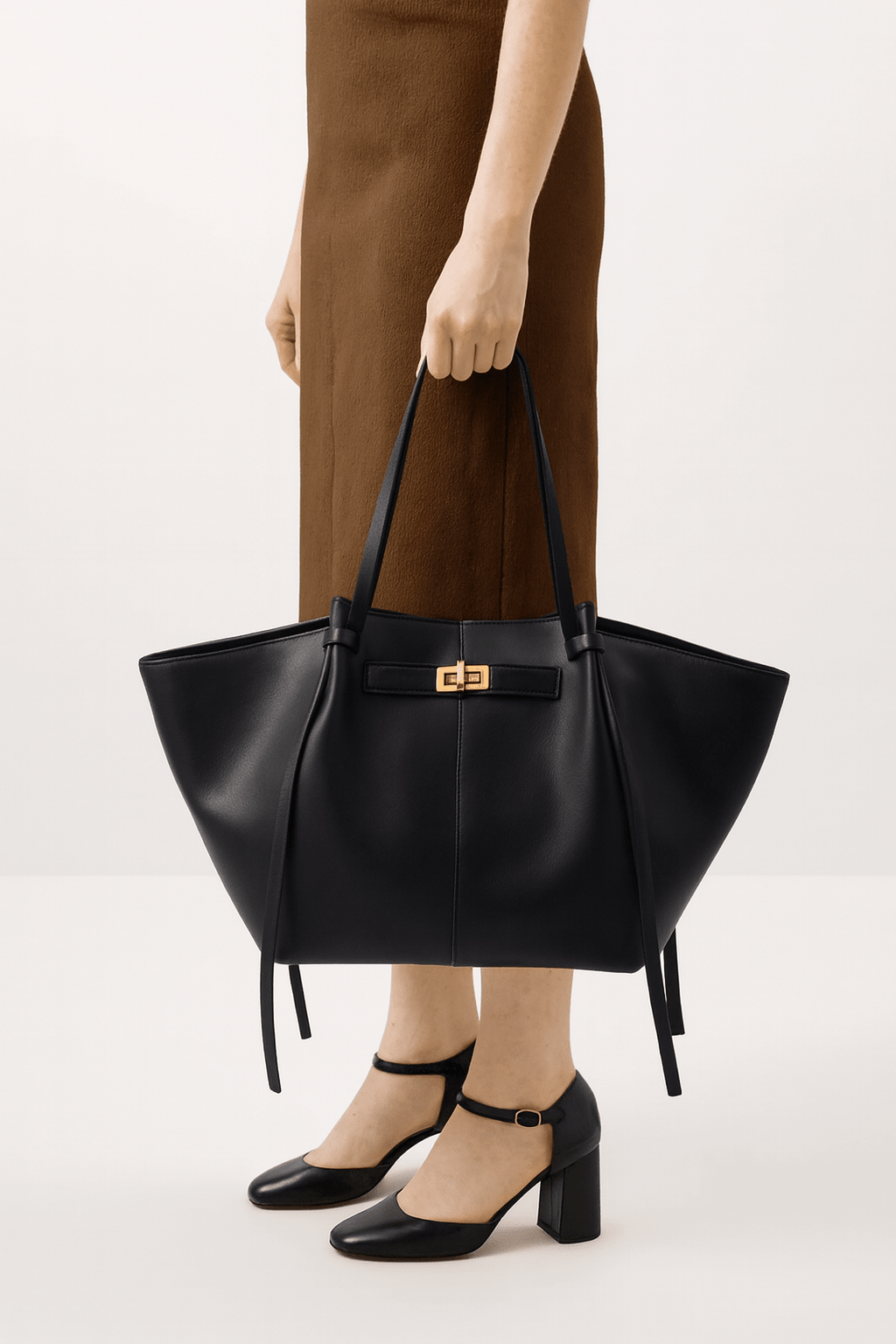 Large Camille Black PU Leather Bag