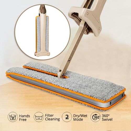 Self-Wringing Double-Sided Flat Microfiber Mop & Broom With 360 Degree Spin