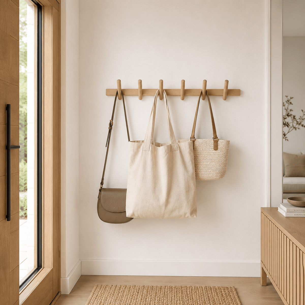 Liora Oak Wood Wall Storage Rack