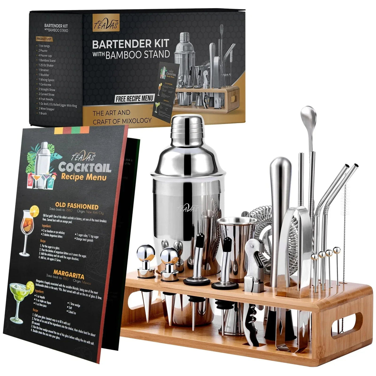 Mix Master 25-Piece Home Bartender Kit with Bamboo Stand