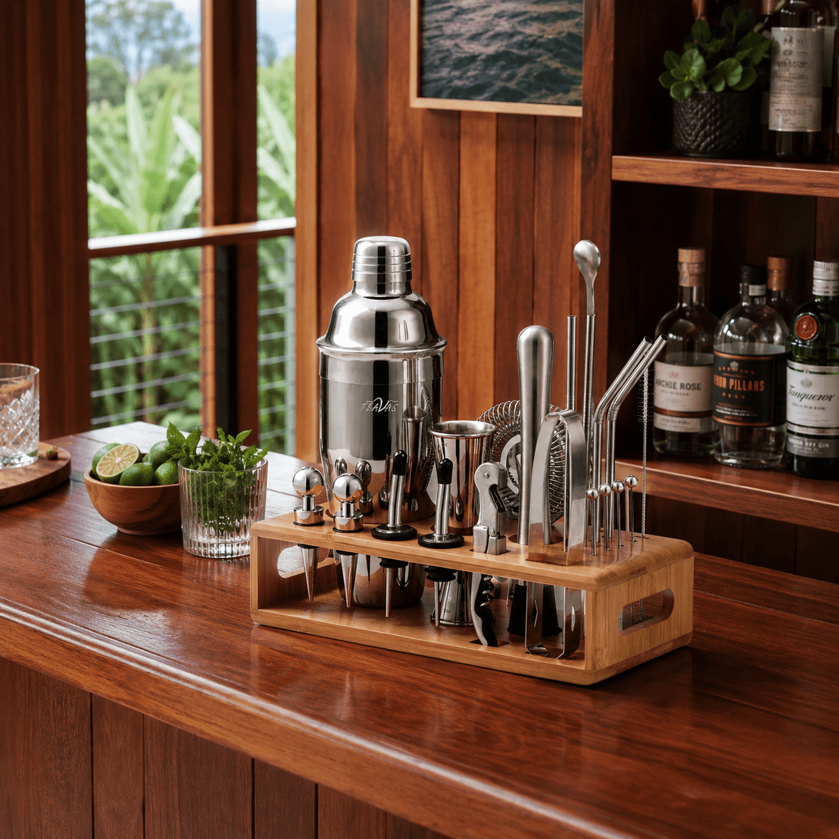 Mix Master 25-Piece Home Bartender Kit with Bamboo Stand
