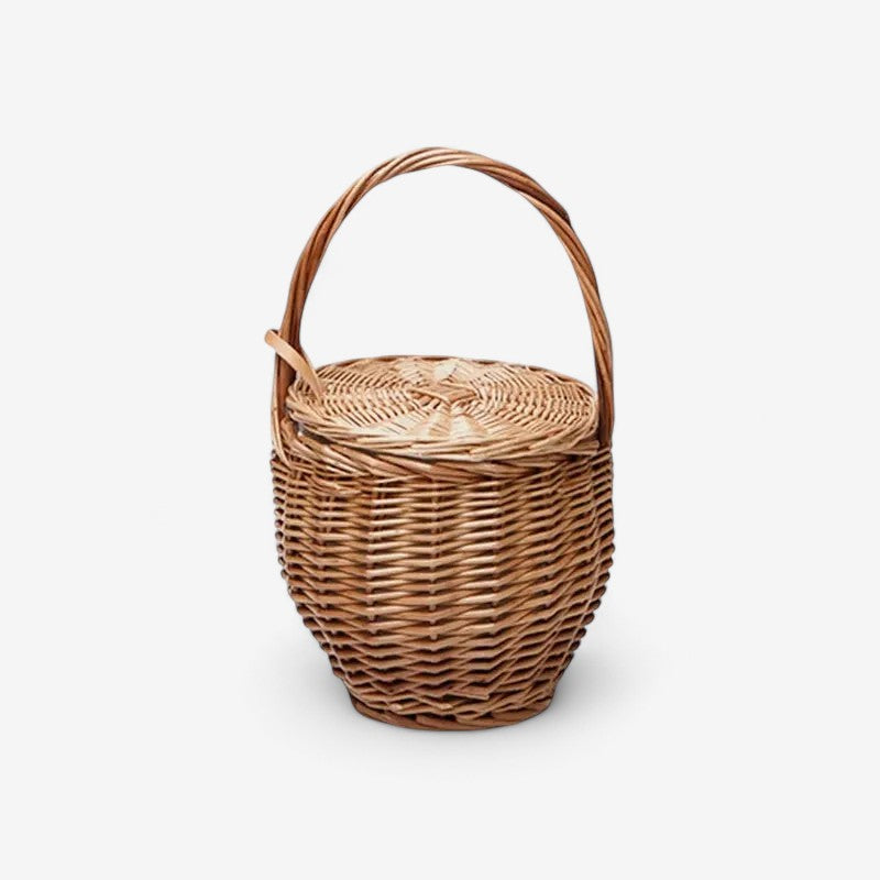 Large woven straw bucket bag