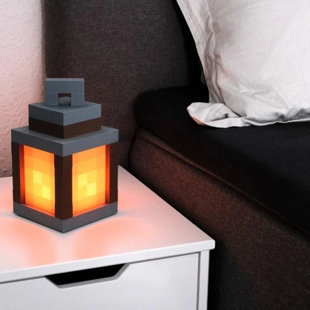 Pixel block lantern lamp hanging and glowing