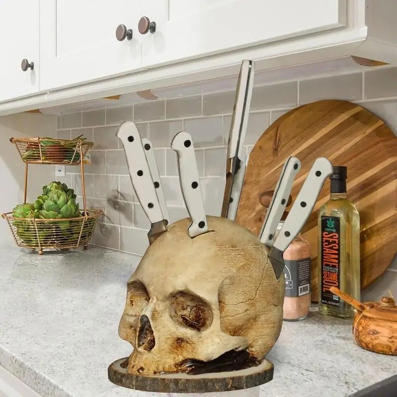 Porte-couteaux tête de mort gothique