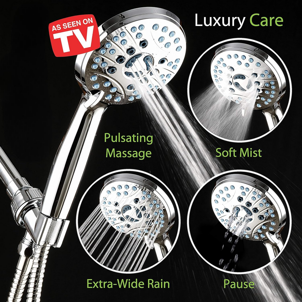 Adjustable Pressure Handheld Shower Head With Hose