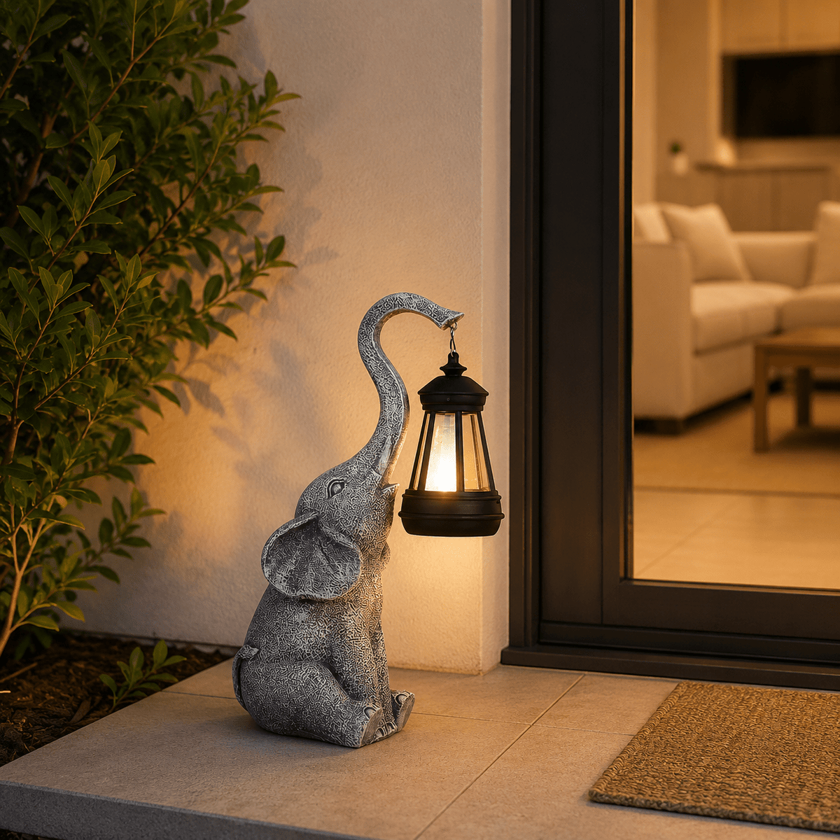 Solar Elephant Garden Light with Hanging Lantern