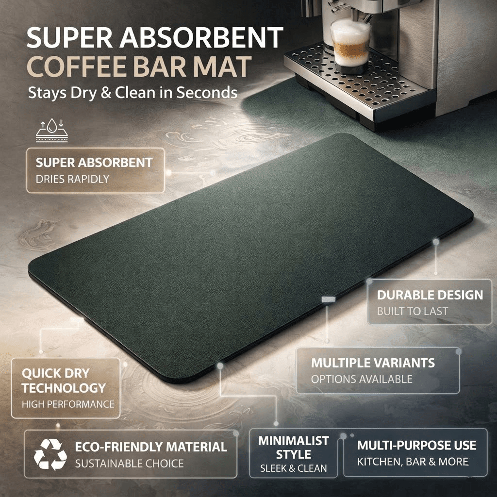 Super Absorbent Coffee Bar Mat Quick Dry Stain Free Easy Clean