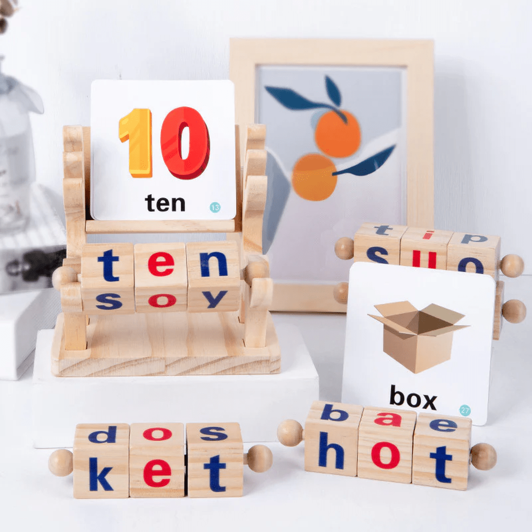 Wooden Rotating Letter Spelling Board Game